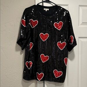 Main Strip Black Sequin Top with Red Accents
